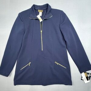 Virgo II Navy Half Zip Blazer‎ Ribbed Collared Long Sleeve Women's Size 16